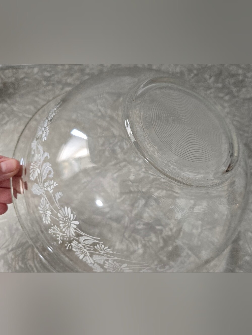 Pyrex Clear Colonial Mist White Lace Set Of 3 Mixing Bowls - Picture 3 of 14